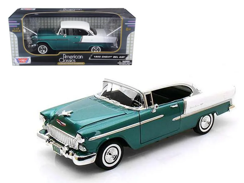 MOTORMAX MOTORMAX 1955 Chevrolet Bel Air Hard Top Green Metallic White 1/18 Diecast Vehicle — product photo