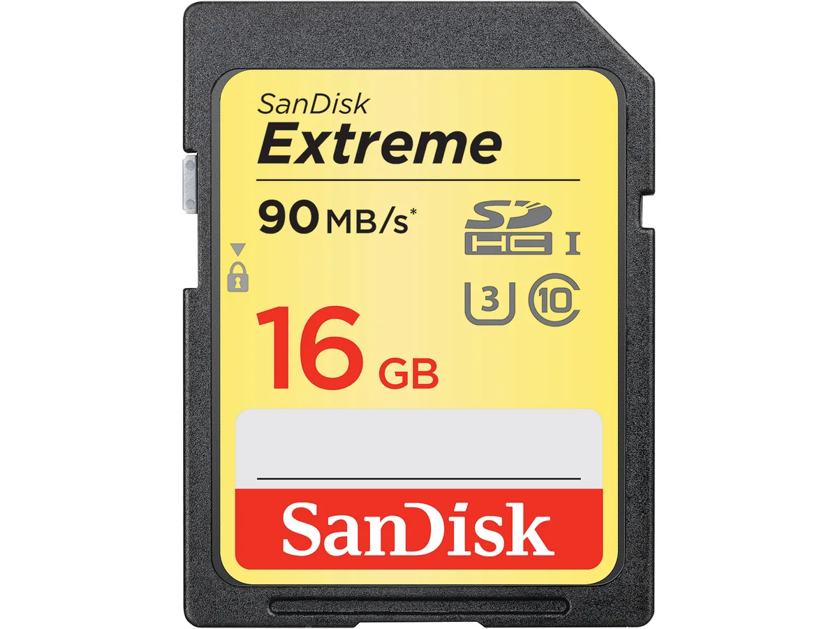 SanDisk SanDisk Extreme 16GB SDHC UHS-I U3 Class 10 90MB/s SDSDXNE-016G-GNCIN memory card — product photo