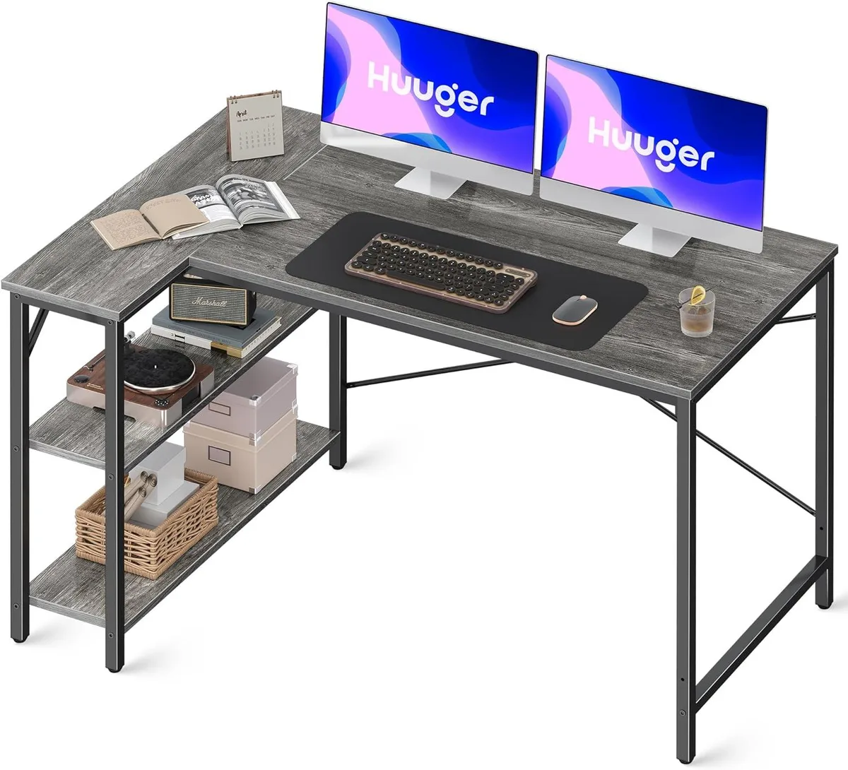 BFKK BFKK 47" L-Shaped Desk with Reversible Shelves Grey — product photo