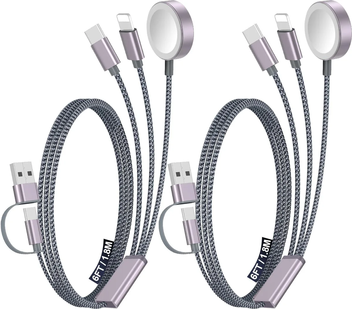  xiwxi X0041 3-in-2 USB-C/USB-A/Lightning/Apple Watch Cable 1.8M Gray — product photo