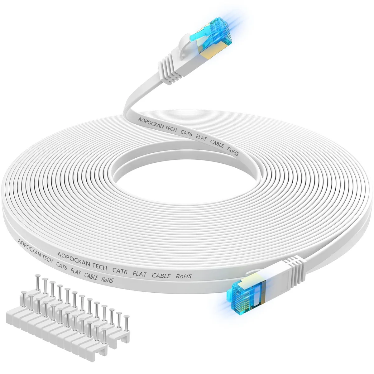 AOPOCKAN TECH Cat 6 Flat Ethernet Cable 50 Feet White — product photo