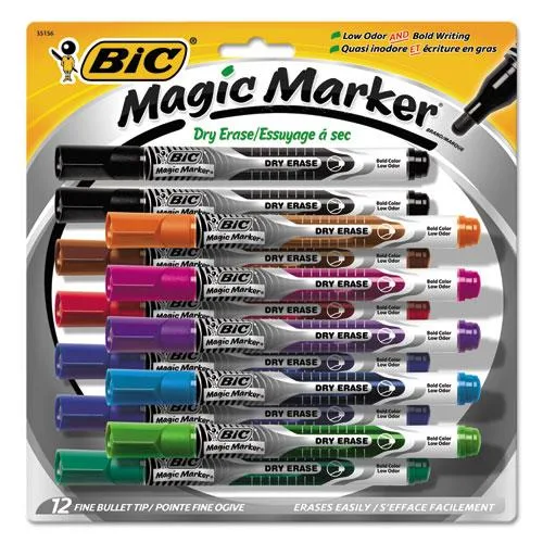 Box of 12 BIC dry erase markers bullet tip assorted colours