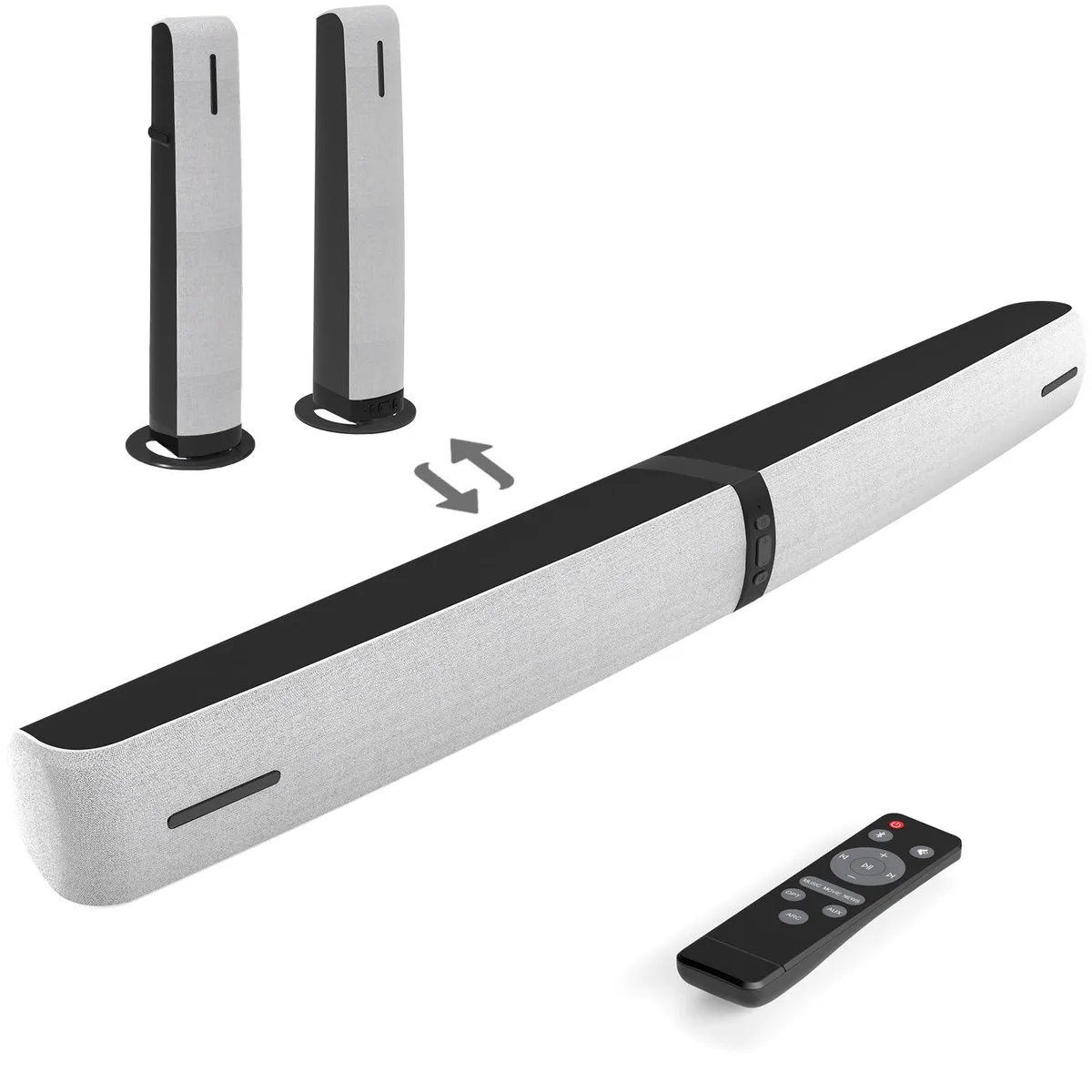 Black 90W soundbar with detachable design and Bluetooth 5.3