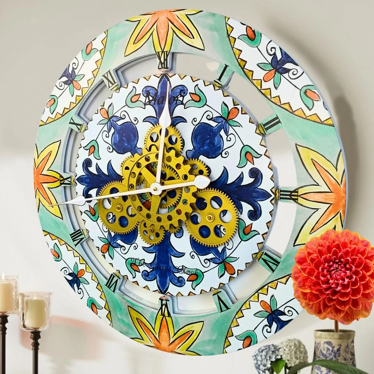 The Gears Clock The Gears Clock Italy Collection 24 inch Round Wall Clock with Moving Gears Maiori — product photo