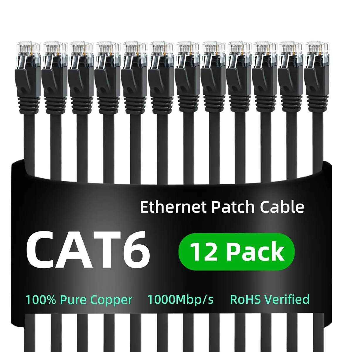 BFKK BFKK Cat 6 STP Flat Ethernet Cable 10ft 12 Pack — product photo