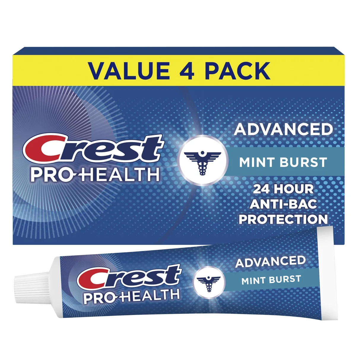 Four white 5 oz toothpaste tubes in a rectangular pack