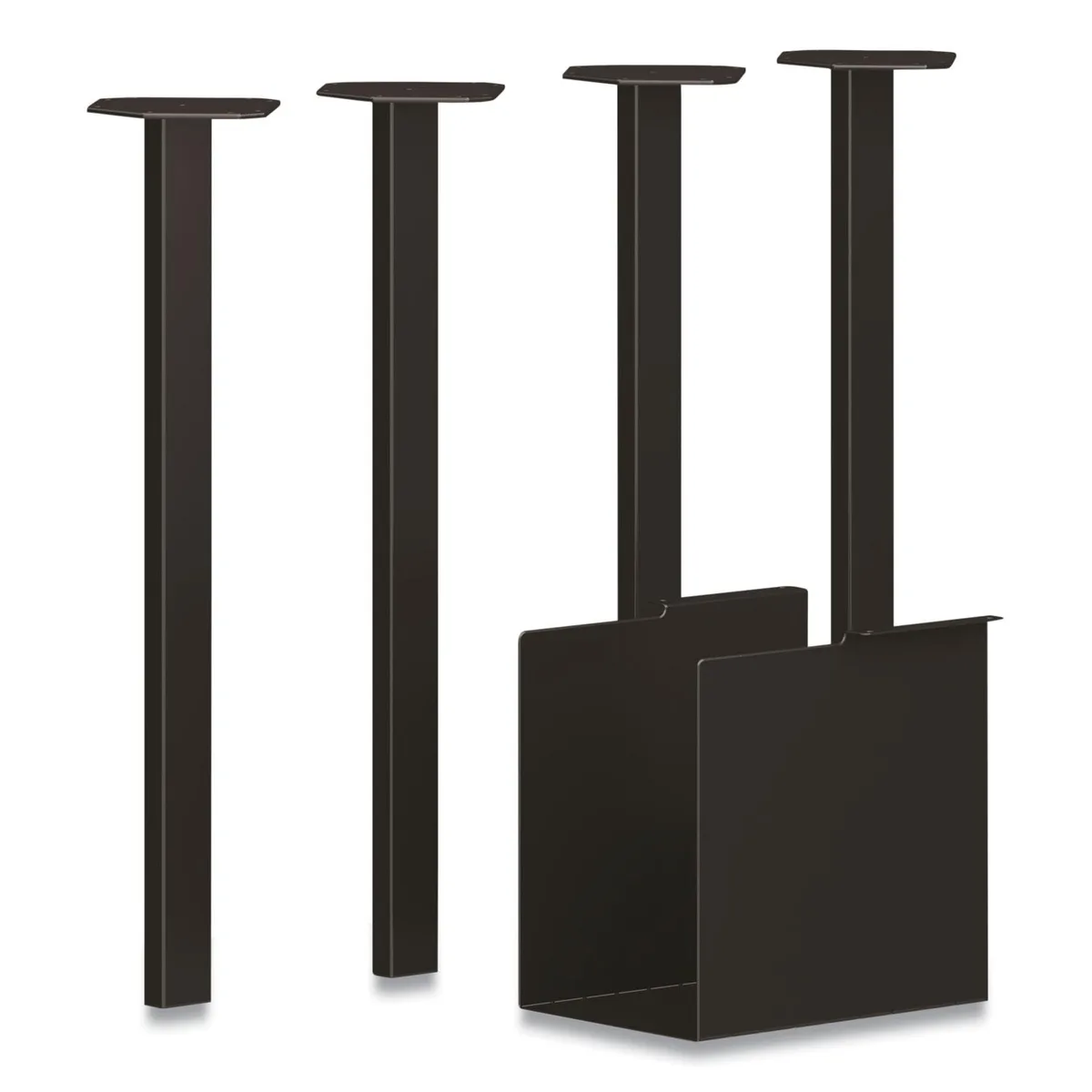 Four black steel post legs, 28 inches tall, 5.75 inch diameter, with leveling glides