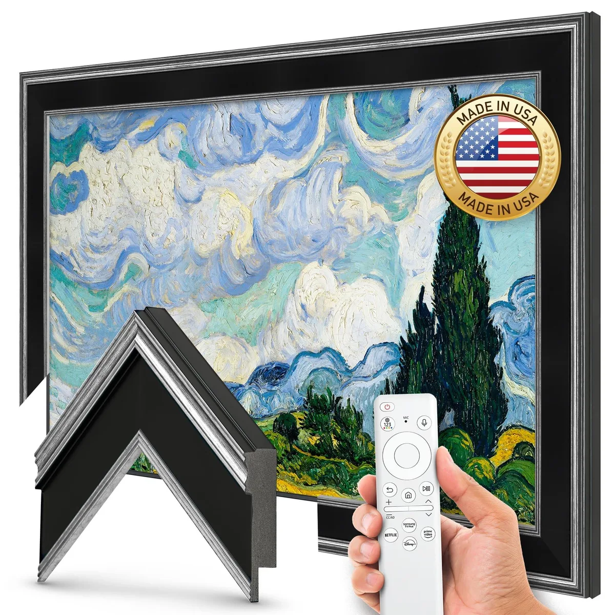 Frame My TV Frame My TV Antique Silver &amp; Black 55" Premiere Deco TV Frame 2 in 1 accessory — product photo