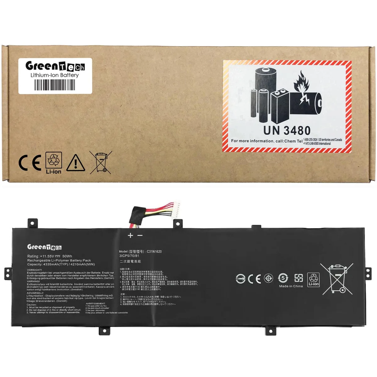 GreenTechLLC GreenTechLLC C31N1620 11.5V 50WH 3-Cell Laptop Battery — product photo
