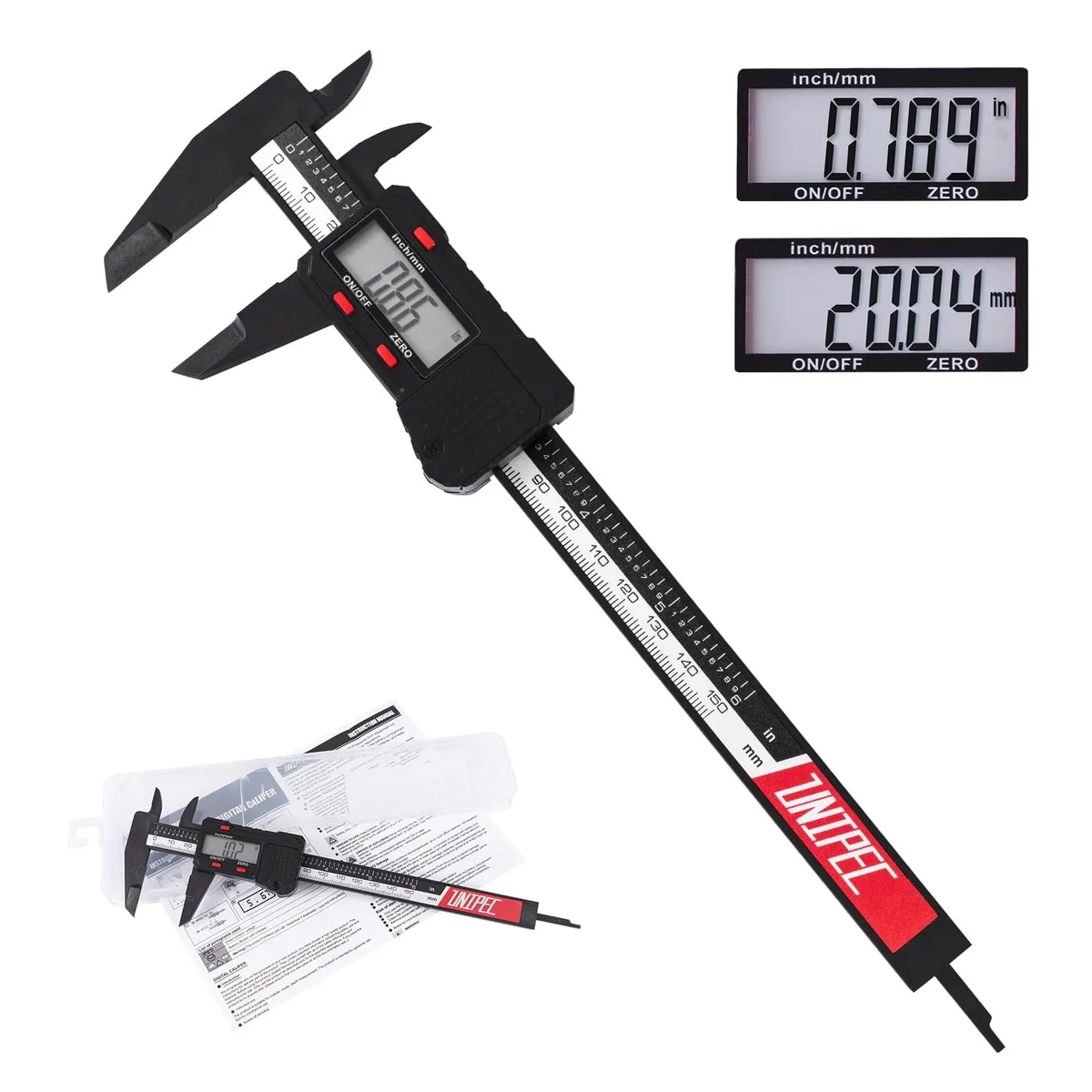  6 inch Digital Caliper Micrometer ABS Body LCD Screen Auto-Off Inch Millimeter Conversion — product photo