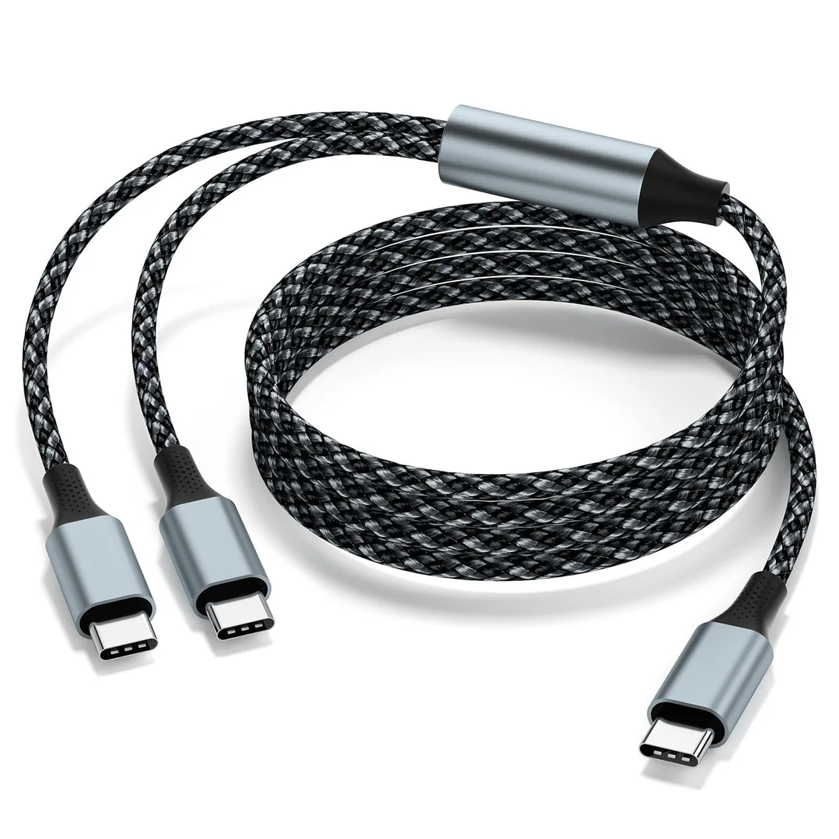 A 150 cm white 2-in-1 USB-C cable with two male connectors branching from a single plug