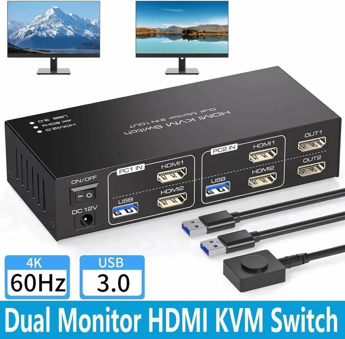 Vszerda Vszerda Dual Monitor HDMI KVM Switch 2×4K 60Hz USB 3.0 4 Ports — product photo