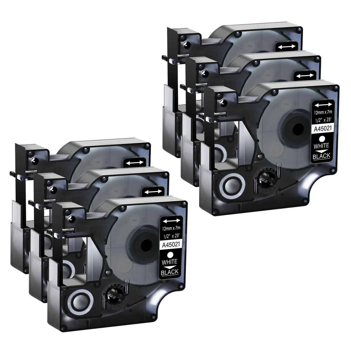 GREENCYCLE GREENCYCLE D1 Label Tape White on Black 12mm 23ft 6 Pack — product photo
