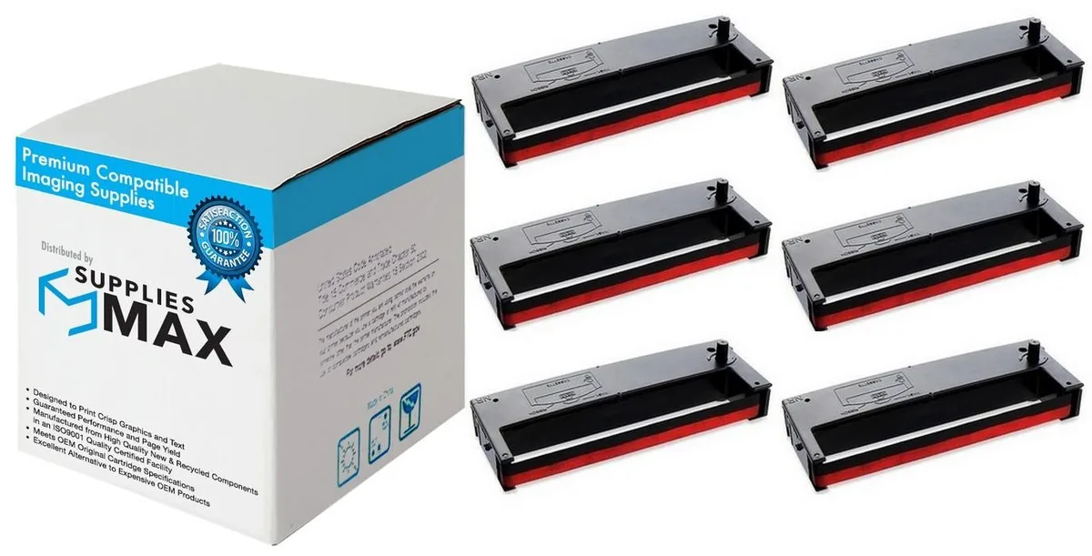 SuppliesMax SuppliesMax Acroprint 390127000 Black/Red Printer Ribbon 6/PK — product photo