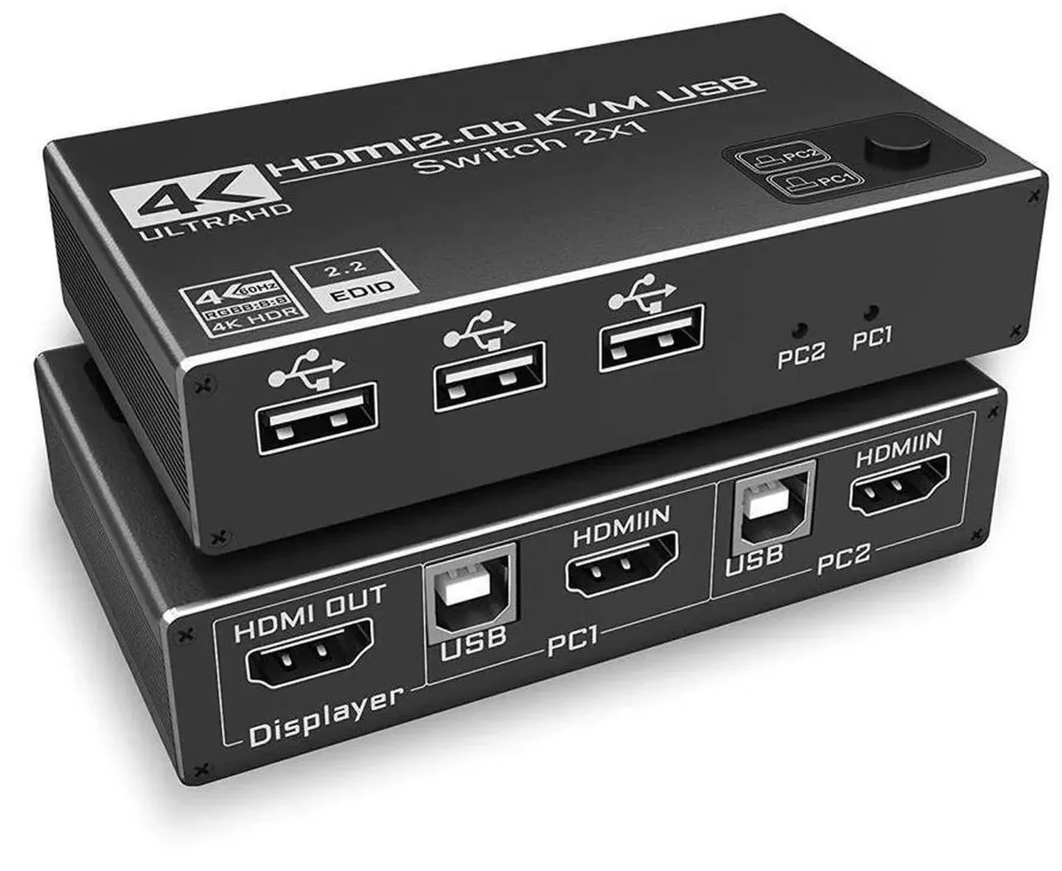 SMUGDESK SMUGDESK 2 Port HDMI KVM Switch 4K@60Hz 3 USB 2.0 Hub — product photo