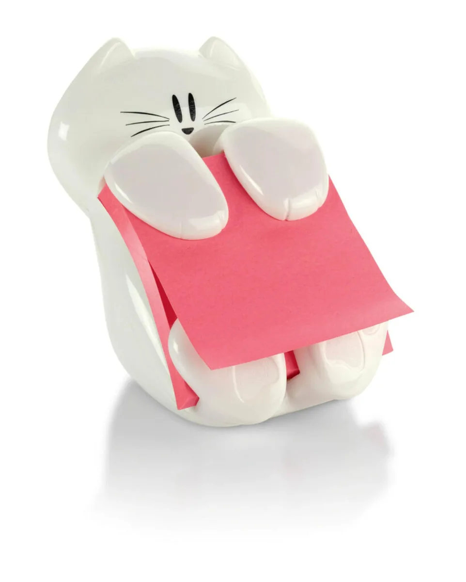 White cat-shaped sticky note dispenser with 45 sheets