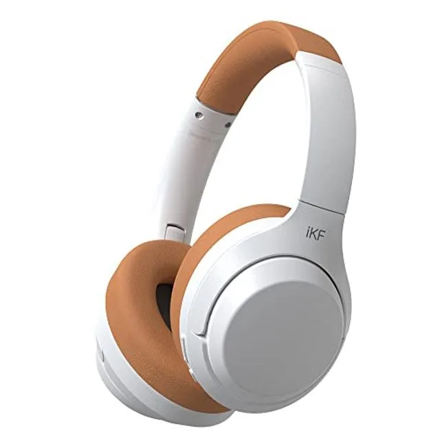 Vintage-white over-ear headphones with foldable frame