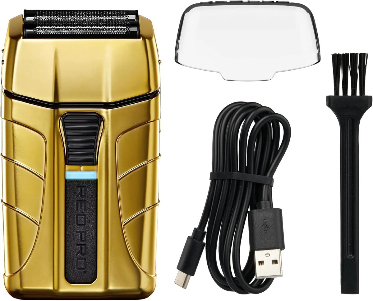Matte gold foil shaver with black titanium foils and USB-C port
