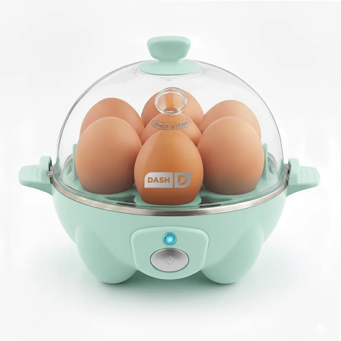 Compact aqua egg cooker with lid and base
