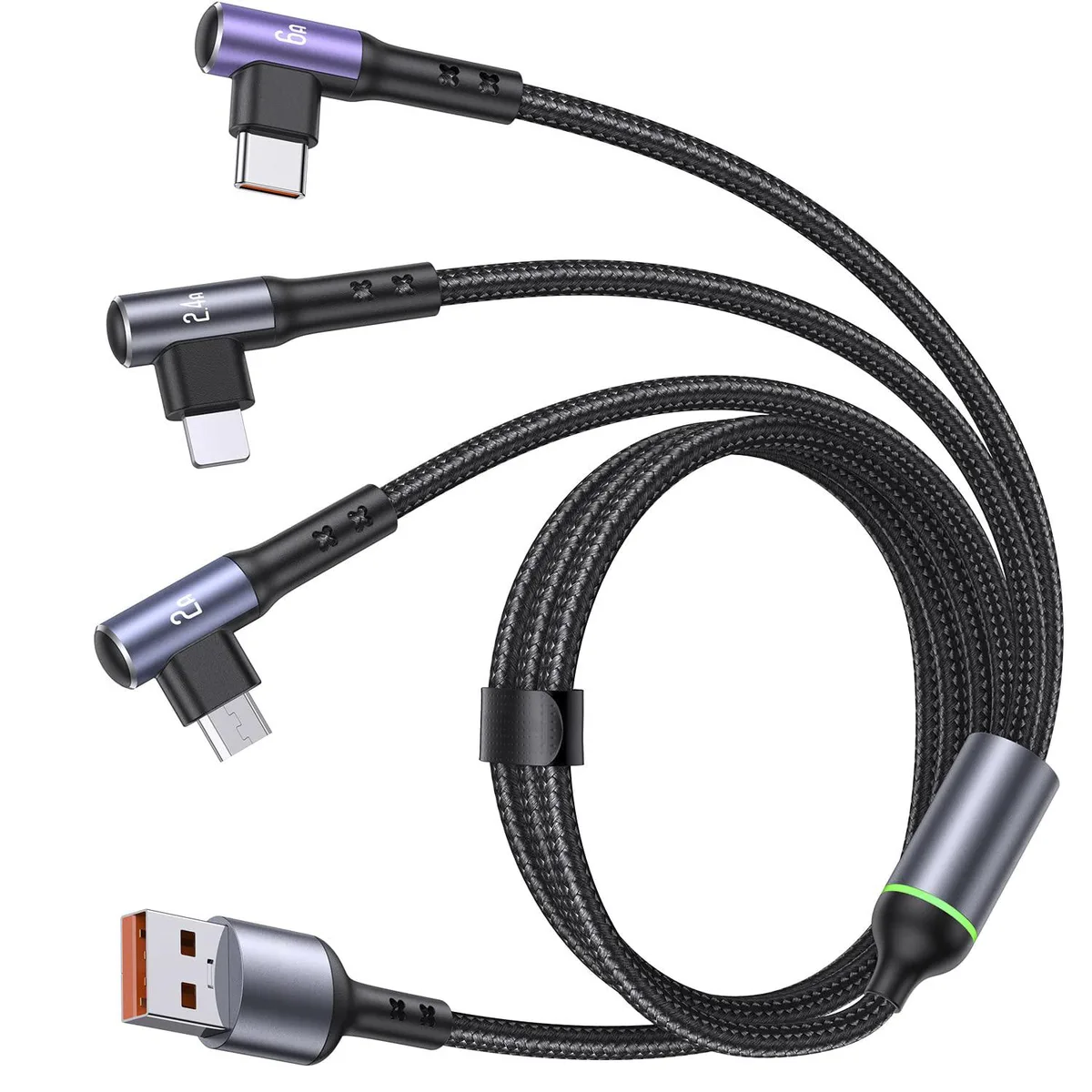 Corn Electronics Corn Electronics 66W 3-in-1 USB Cable 4ft 6A 90° Black — product photo
