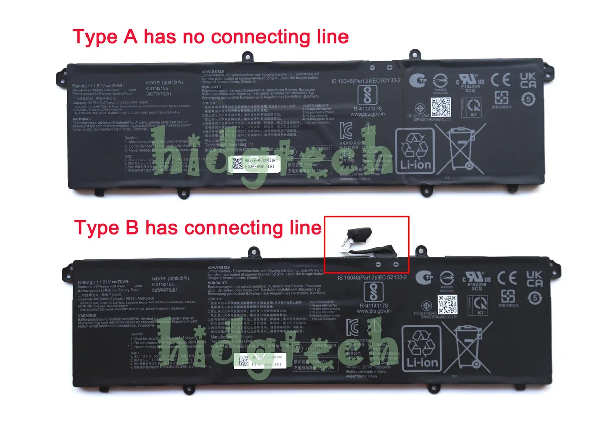 Beisite Beisite C31N2105 11.61V 70Wh laptop battery — product photo