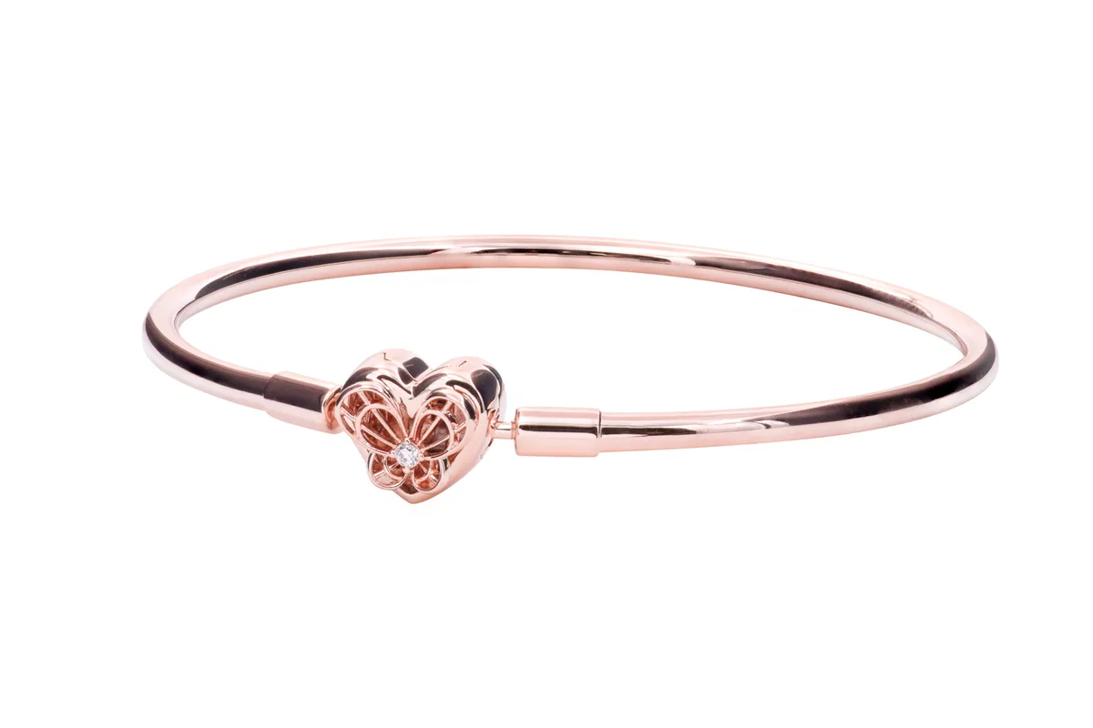 PANDORA PANDORA Moments Heart &amp; Butterfly Bangle 14k Rose-Gold 16-18 Charms — product photo