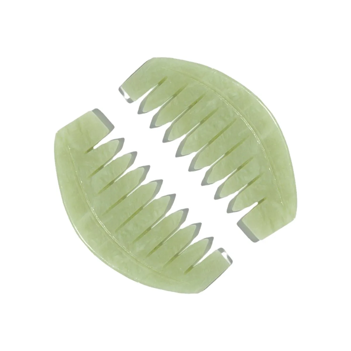 Two smooth natural jade massage wands, flat oval shape, pale green stone