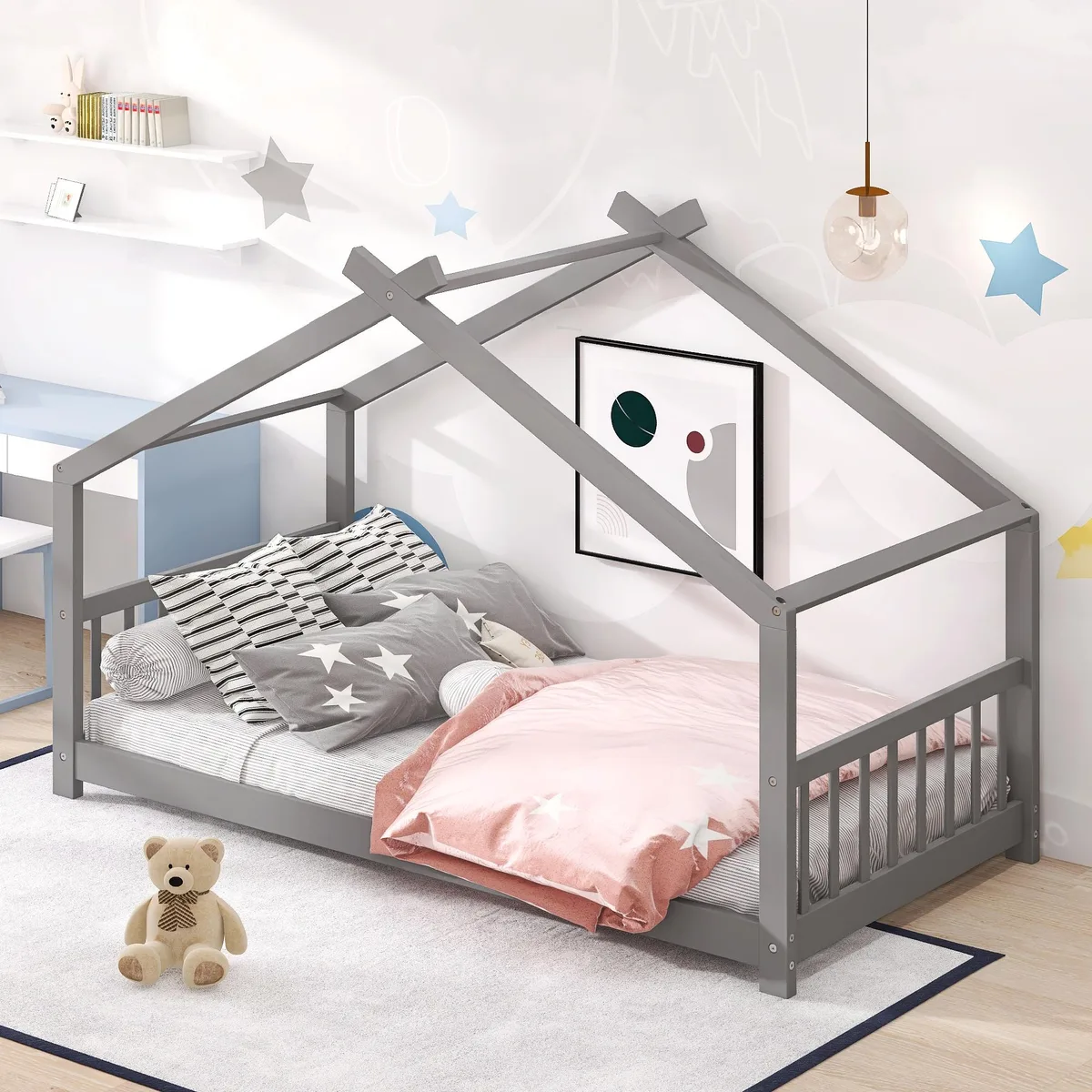tuphen tuphen Twin House Bed Gray 80.7"L x 41.2"W x 53.9"H — product photo