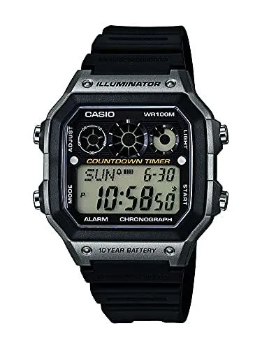 Black resin digital watch with grey dial and LED backlight