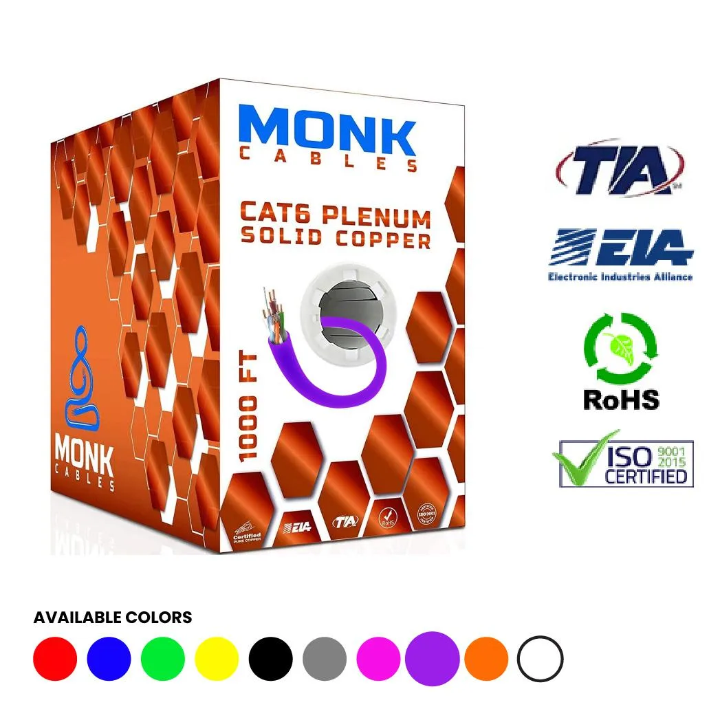 Monk Cables Monk Cables Cat 6 Plenum 1000ft Purple 23AWG 550MHz — product photo