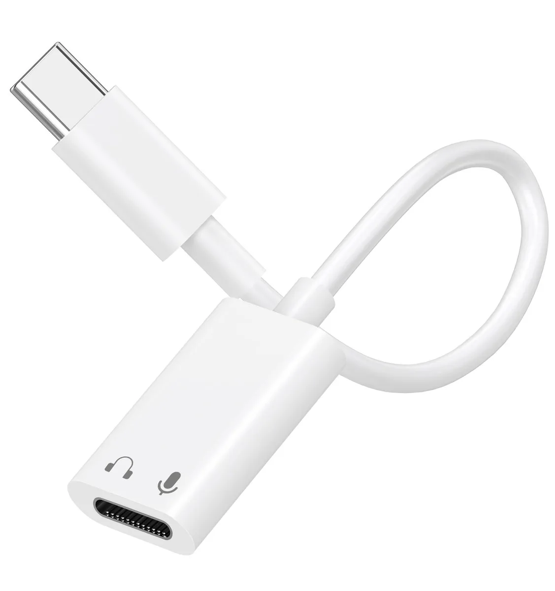 Compact white USB-C male to Lightning female adapter