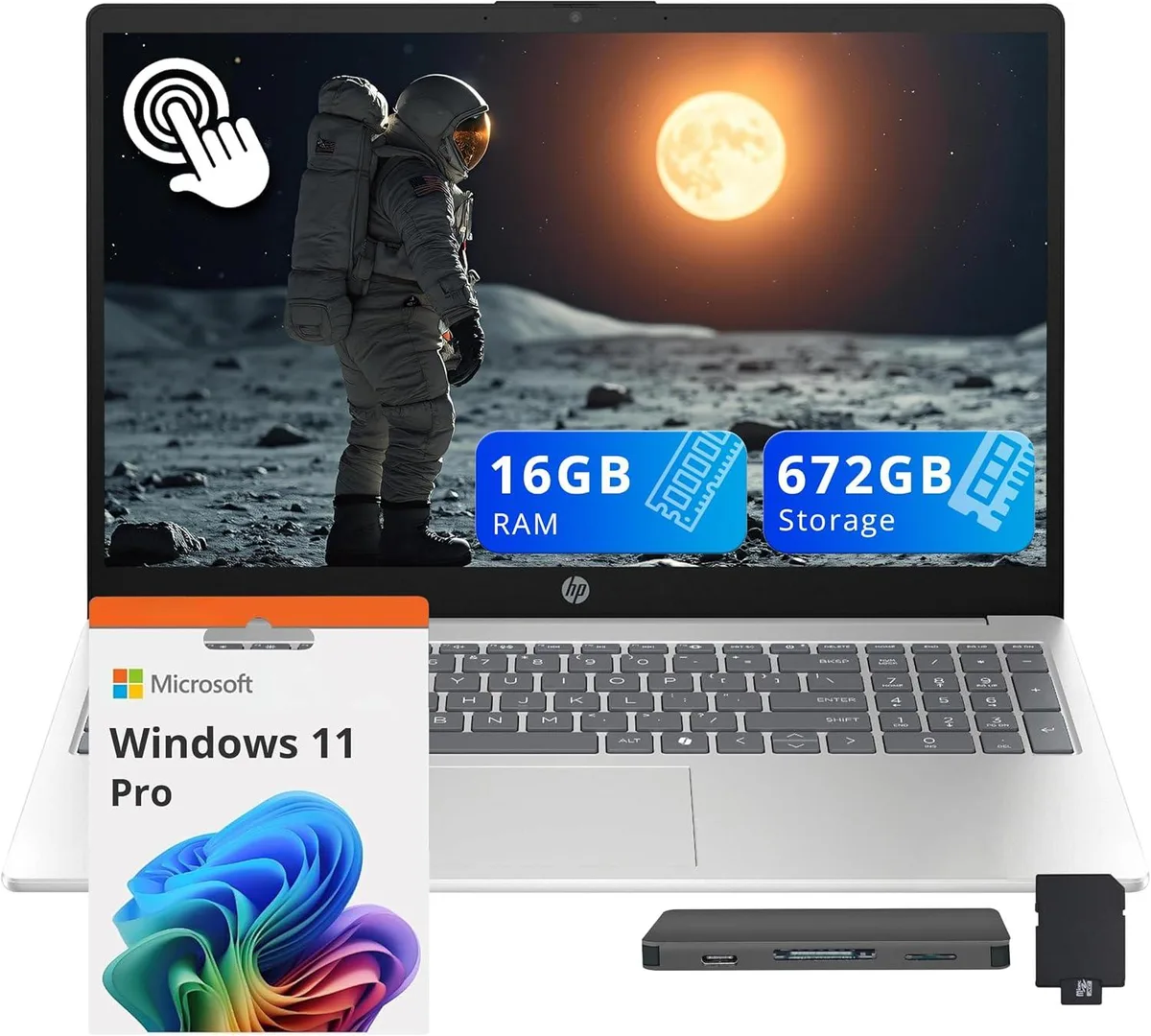 HP HP 15.6" FHD Touchscreen Business Laptop, Core i5-1334U, 16GB, 672GB (512GB SSD + 160GB Dock), Silver — product photo