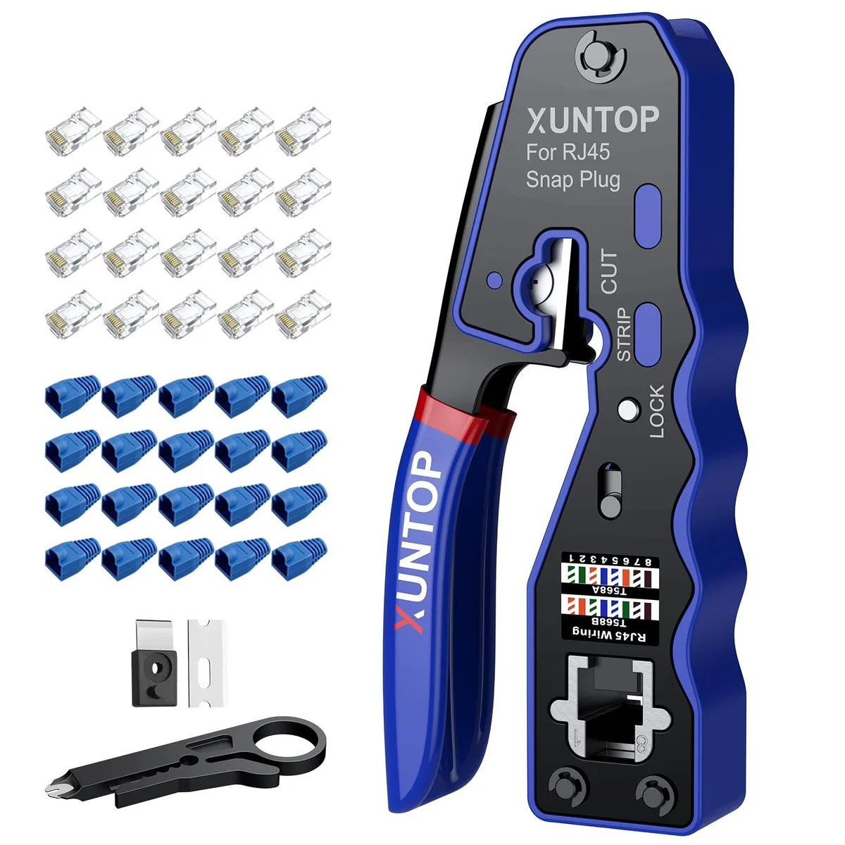  XUNTOP RJ45 Crimp Tool Kit with 20 Pass-Through Connectors — product photo