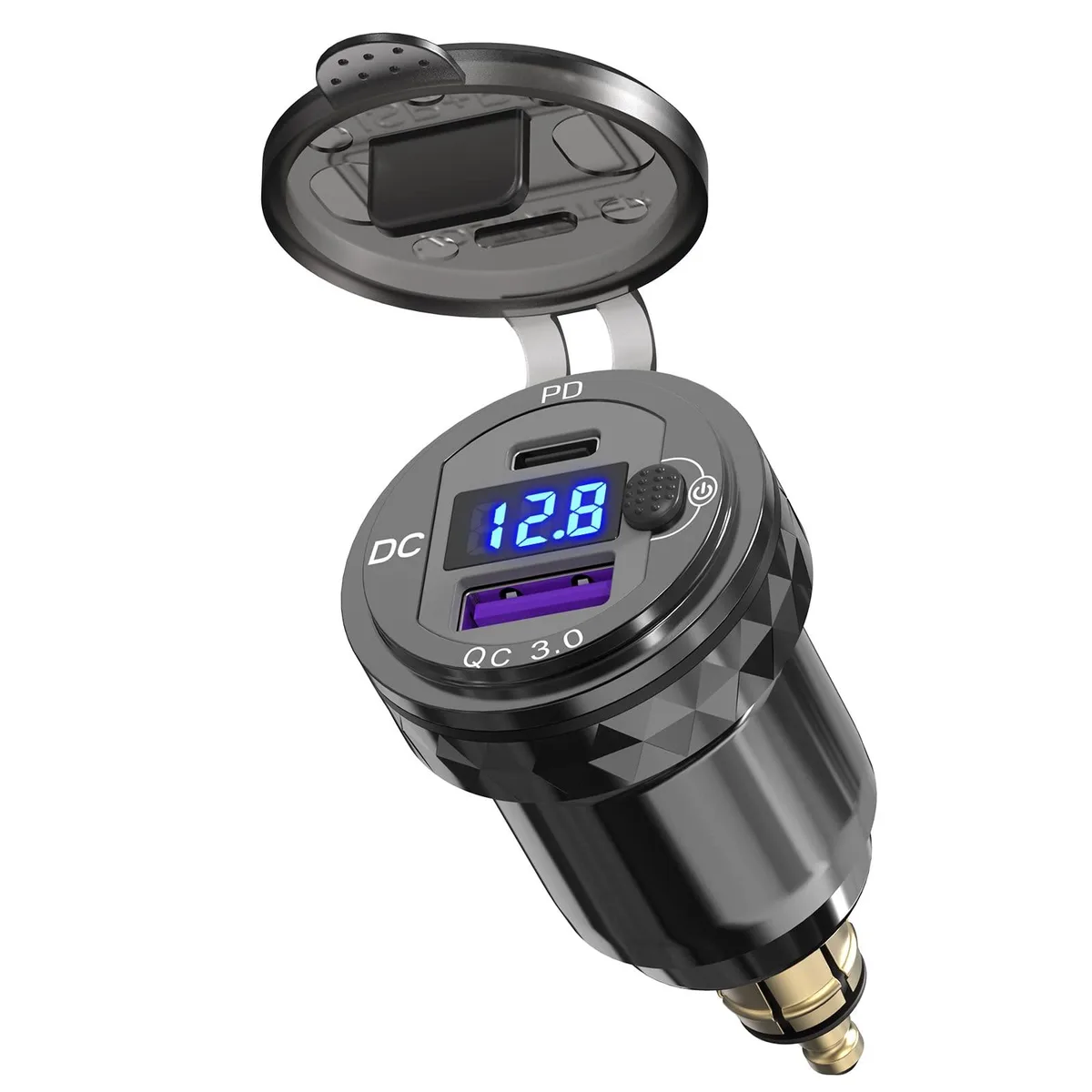 Qidoe C24C K9 DIN USB Charger 30W PD 18W QC Blue Voltmeter Switch — product photo