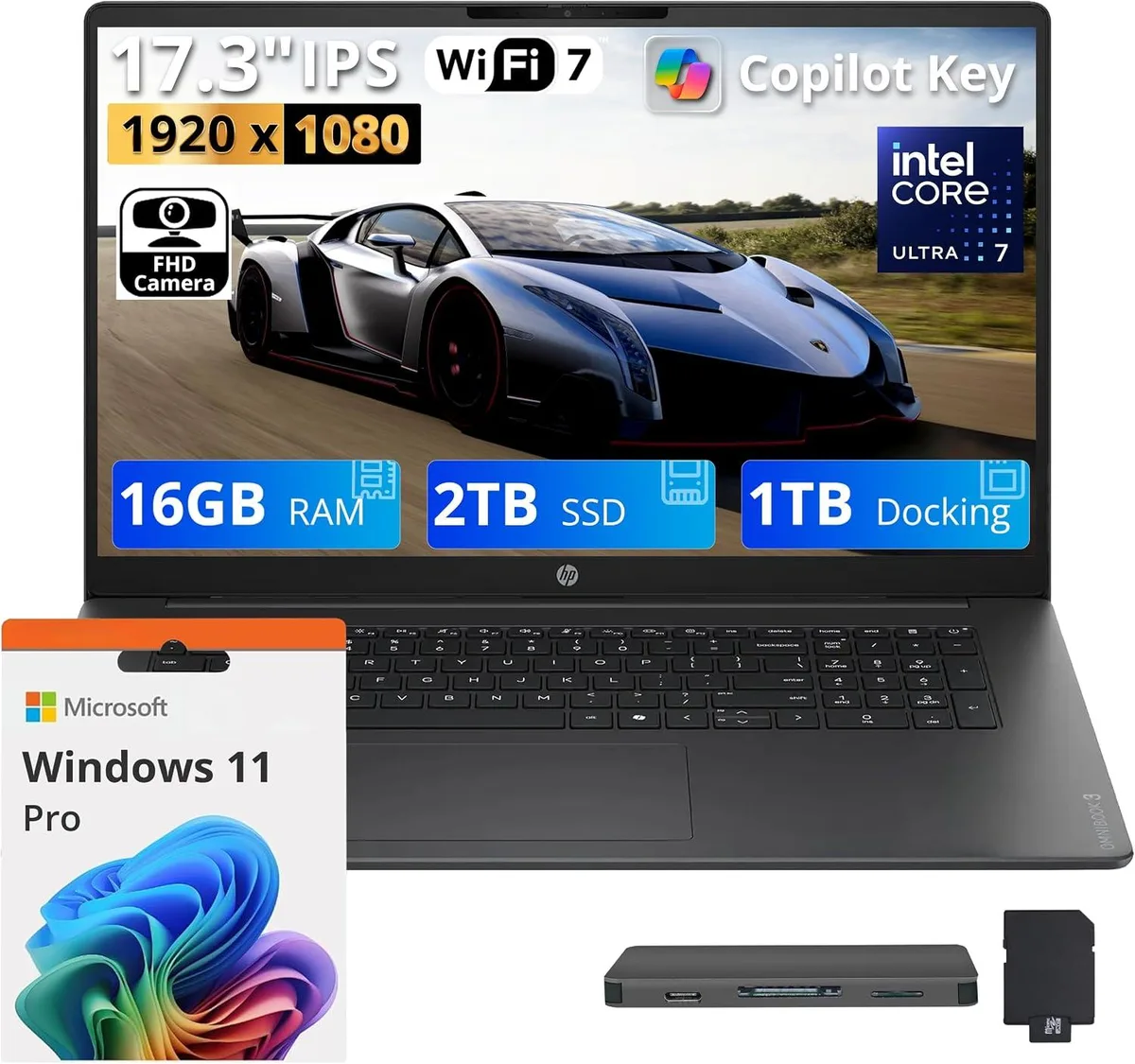 HP HP OmniBook 3 17.3" FHD Intel Core Ultra 7 255U 16GB 3TB Mica Silver — product photo