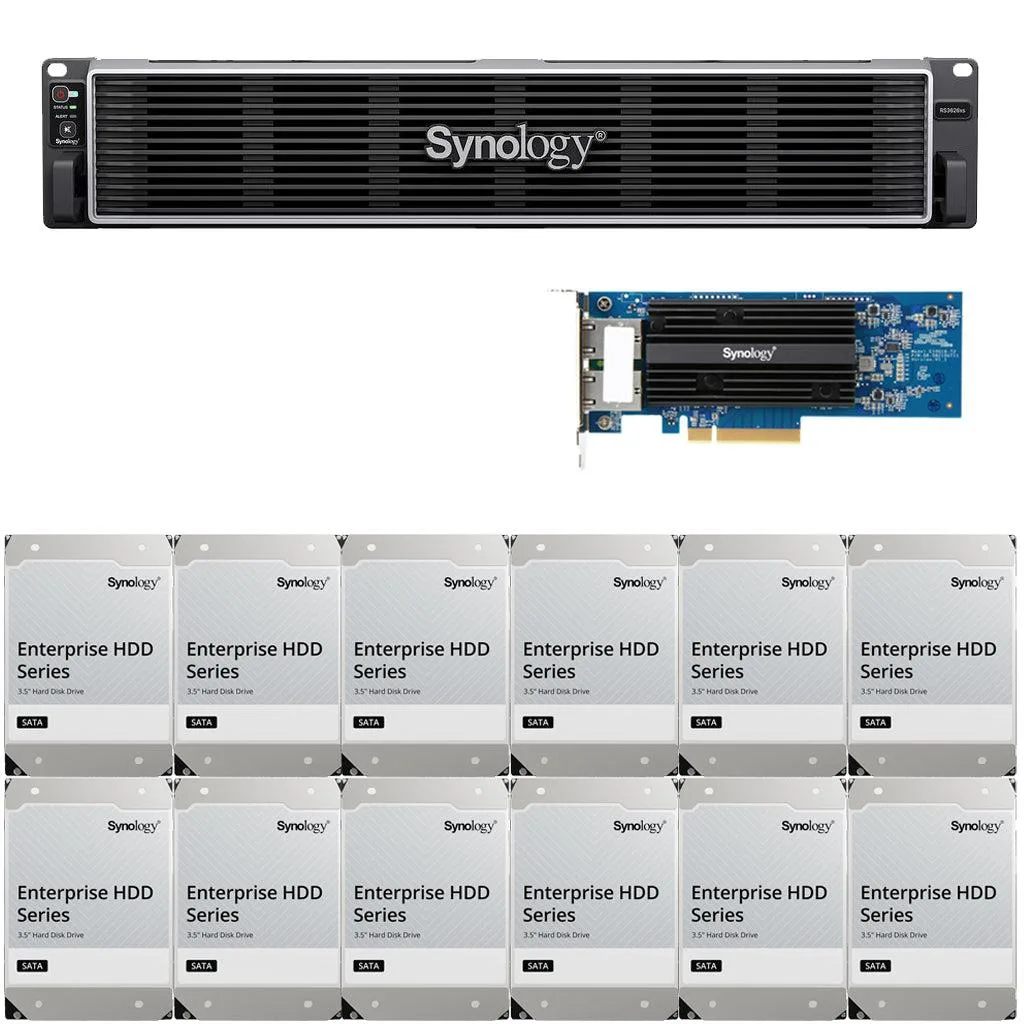 Synology Inc. Synology RS3626xs Xeon D-1726 12-bay rackmount NAS 8GB 240TB (12 x 20TB) 25GbE — product photo