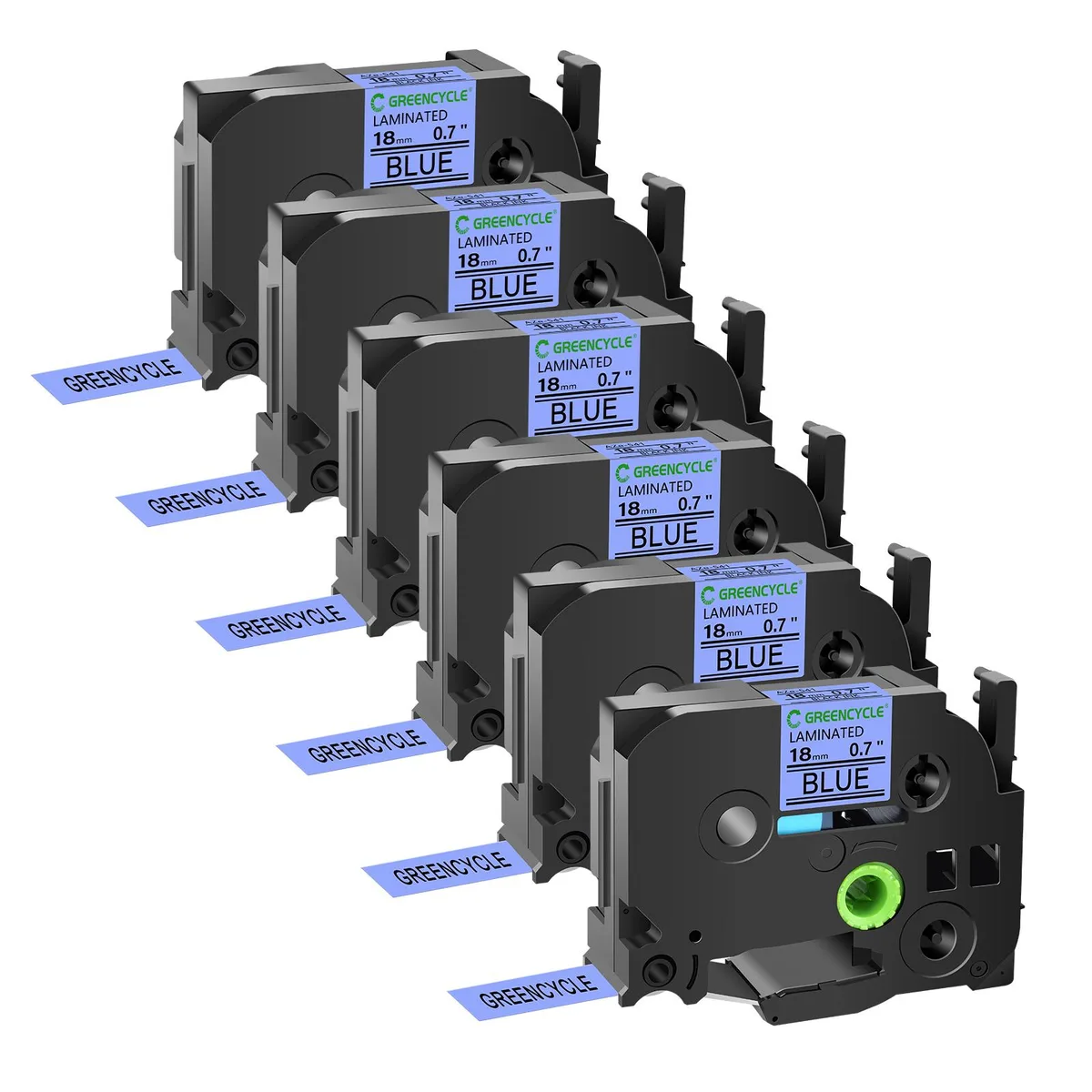 GREENCYCLE GREENCYCLE TZe-541 18mm Black on Blue Laminated Label Tape 6 Pack — product photo