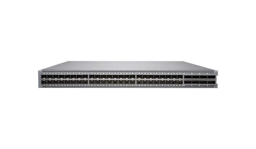 Silver 1U rack-mount switch with 48 front ports and 8 uplink ports