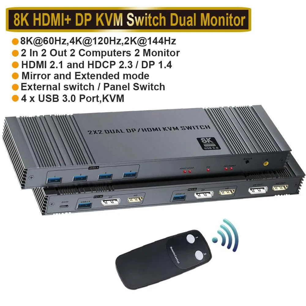LUOM LUOM OZK10 HDMI DP KVM Switch 2 Port 8K@60Hz — product photo