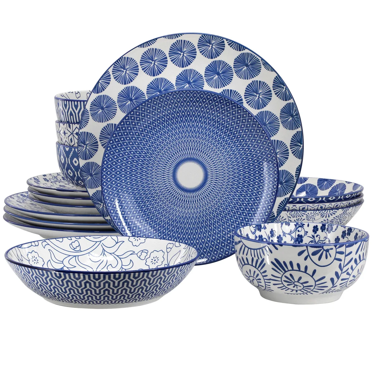 Elama Elama Aurora 16 Piece Porcelain Double Bowl Dinnerware Set Blue — product photo