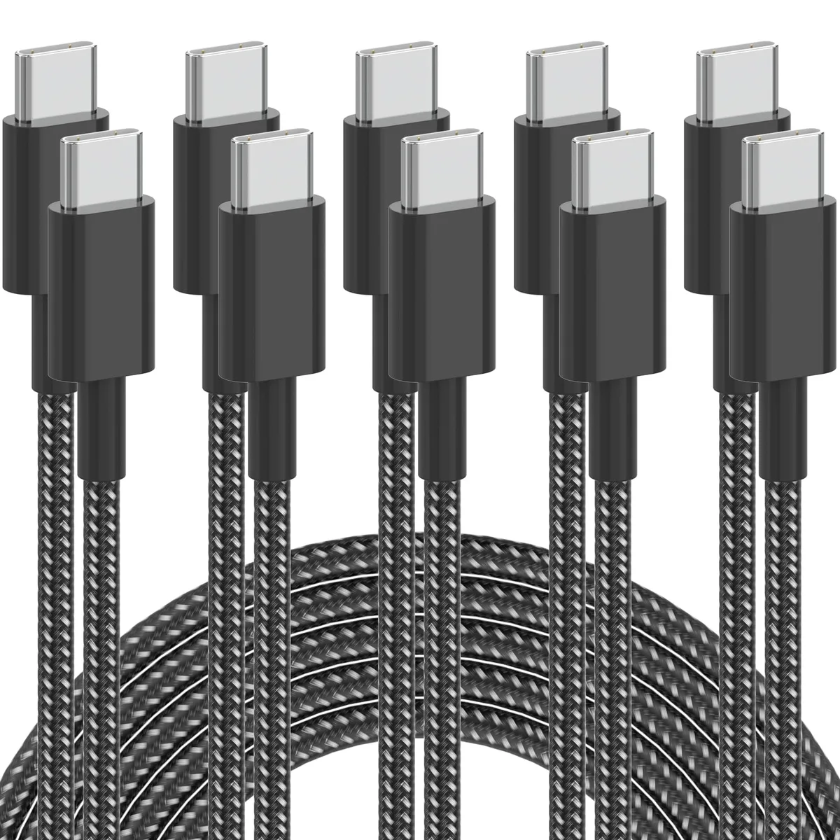 No Sew No Sew USB C to USB C Cable 60W 6ft 5Pack Black White — product photo