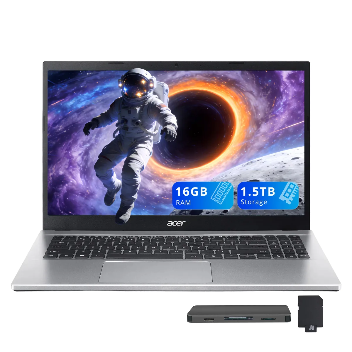 Acer America Acer America Aspire Go 15 15.6" FHD business laptop AMD Ryzen 7 7730U 16GB 1.5TB storage Silver — product photo