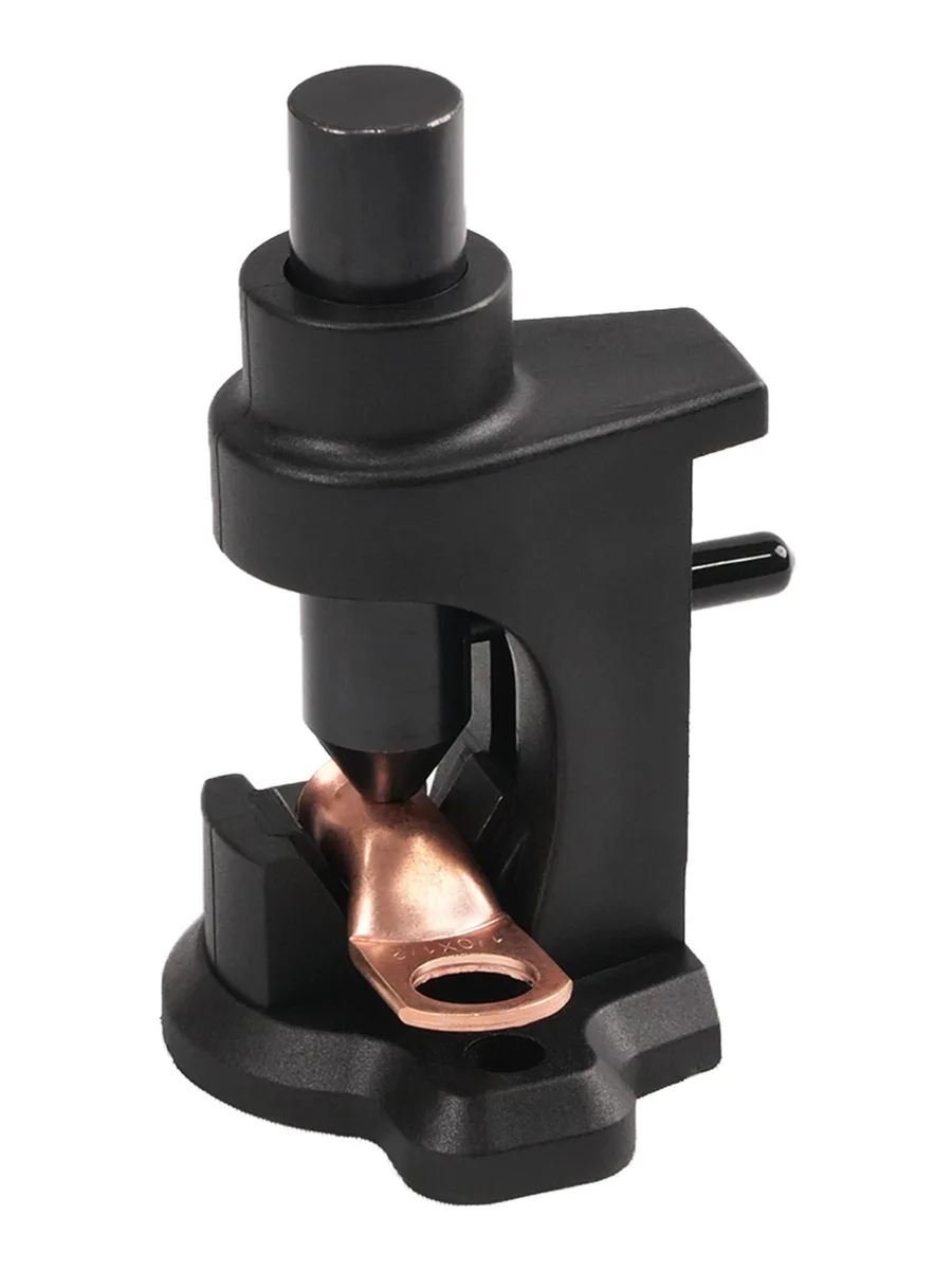 Red composite hammer lug crimper with spring-loaded plunger for 8 AWG to 4/0 AWG cables