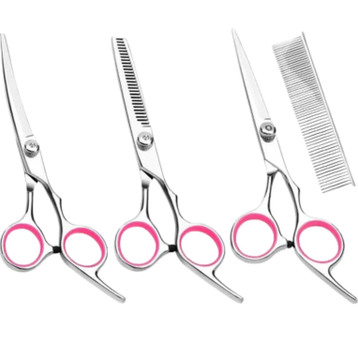 The Perfect Part The Perfect Part Dog Grooming Scissors Set 4CR Steel Silver Pink 6in Straight Curved Thinning Shears Kit — product photo