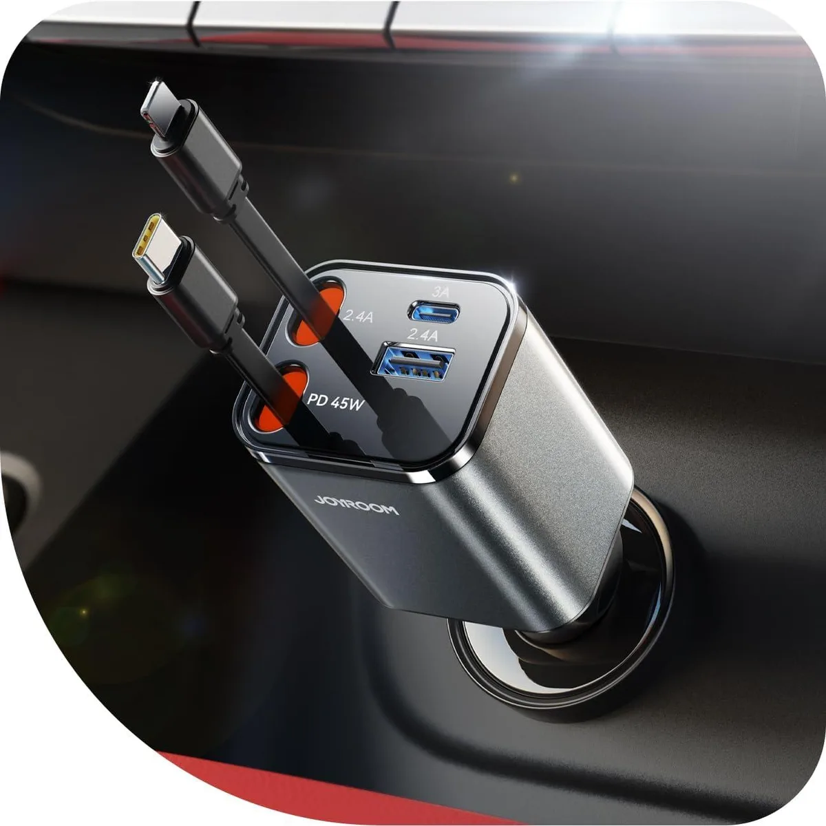 Hamzan Hamzan 84W Retractable Car Charger 4-Port USB-C USB 80cm Cables 2026 — product photo
