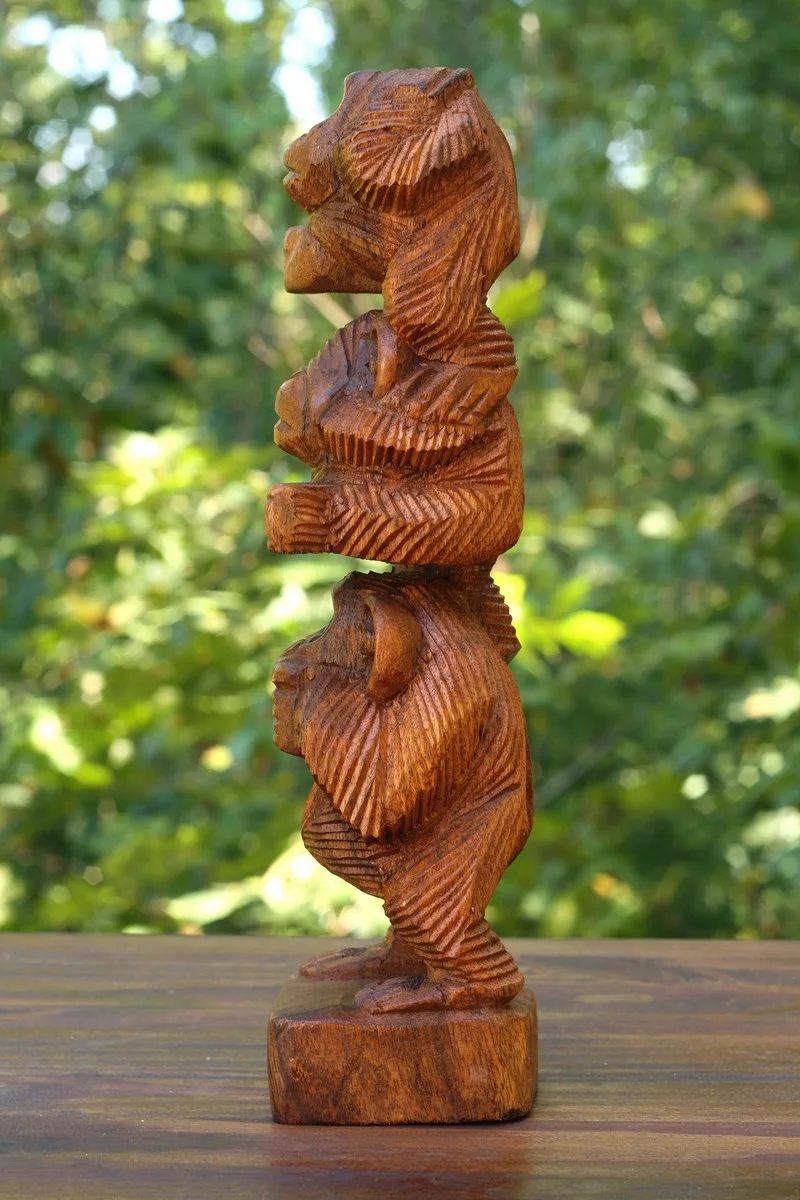 G6 Collection G6 Collection Hand-Carved Stacked Three Monkeys Figurine 12" Tall — product photo