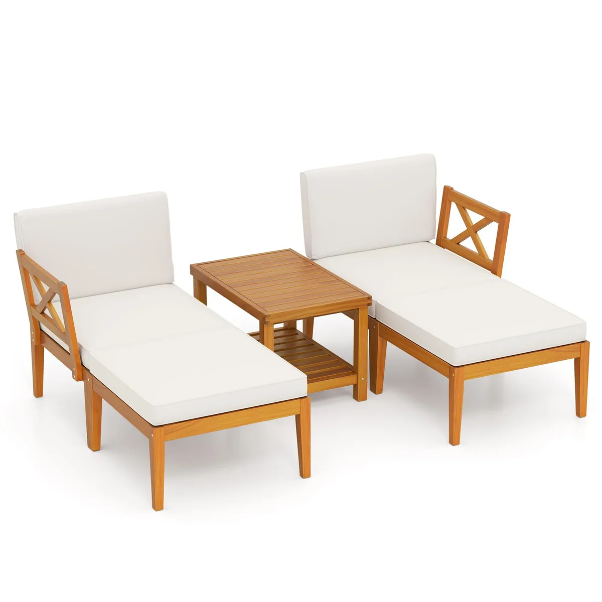 SlickBlue SlickBlue 5-Piece Acacia Wood Chaise Lounge Set White — product photo