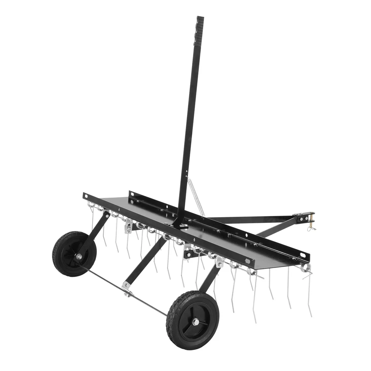Wide steel frame with 24 spring tines and lift handle
