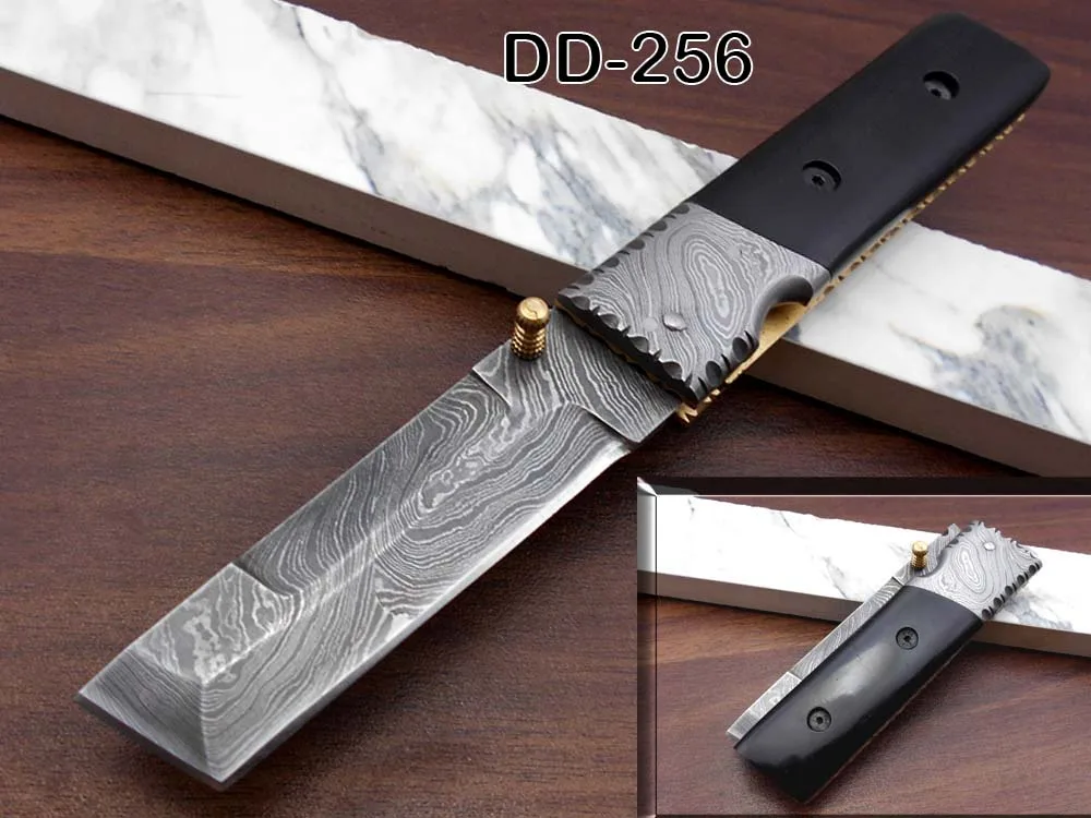 Damascus Depot Damascus Depot Tanto Folding Knife 7.5" Black Bull Horn — product photo