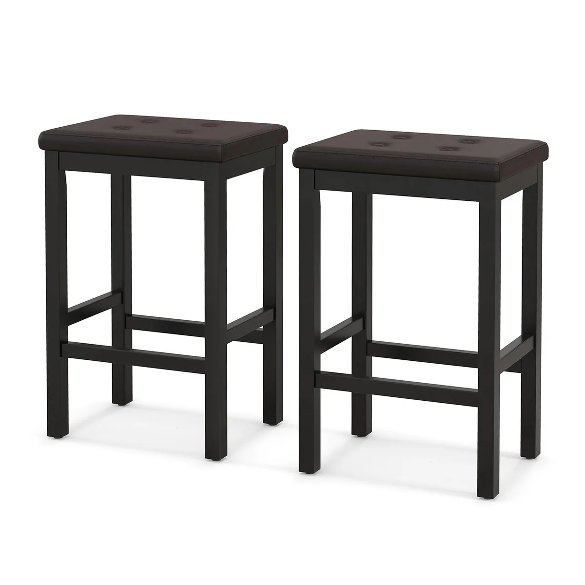 SlickBlue SlickBlue 24" Bar Stool Brown Rubber Wood Padded Seat Footrest 330 lbs — product photo